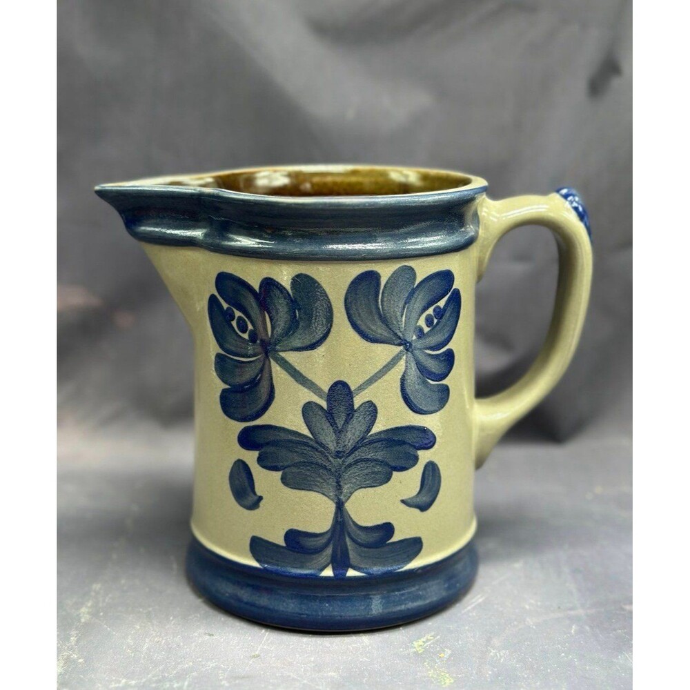 Beaumont Brothers Pottery Pitcher Blue Salt Glazed Signed BBP 1995